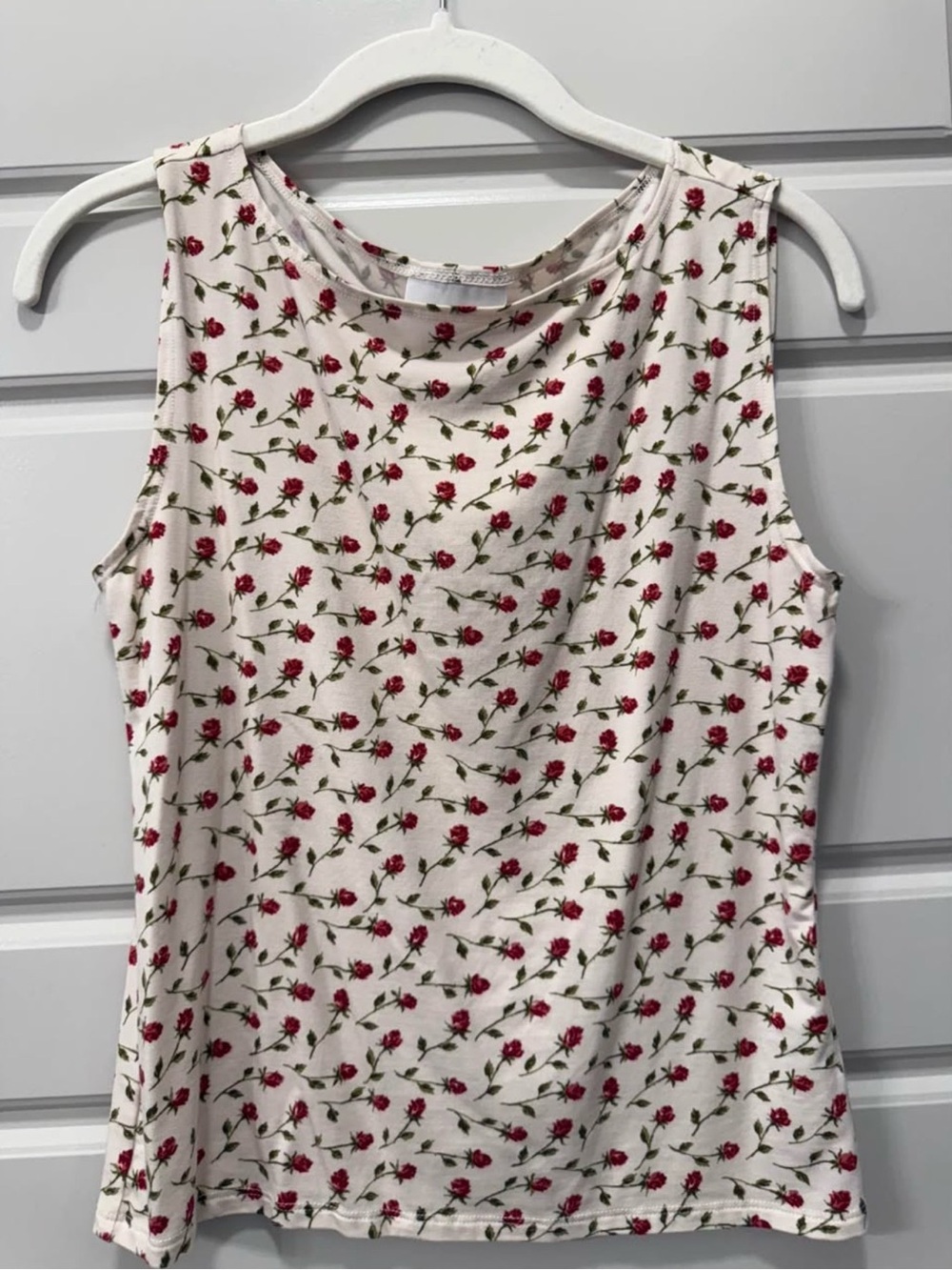 Reformation White Tank Top with Red Rose Print